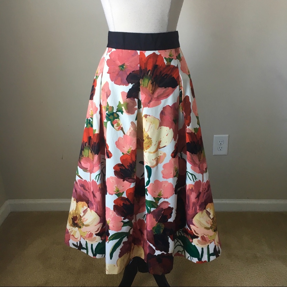 Floral Poppy full midi box pleated skirt size 14 - Picture 1 of 4